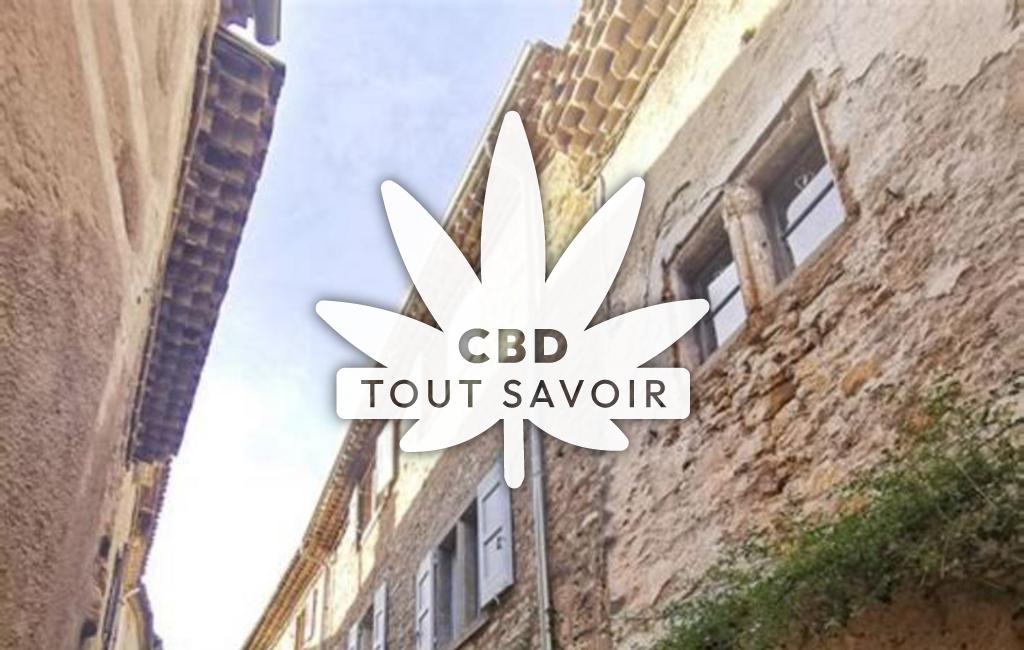 Village à Saint-Guilhem-le-Desert avec feuille Cannabis CBD