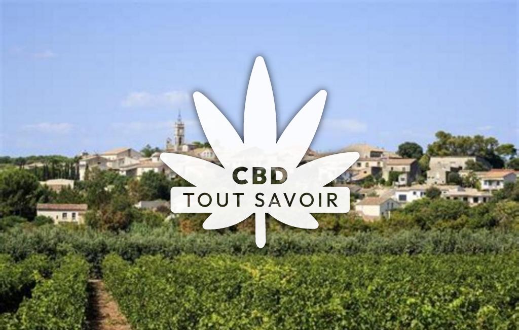 Village à Saint-Genies-des-Mourgues avec feuille Cannabis CBD