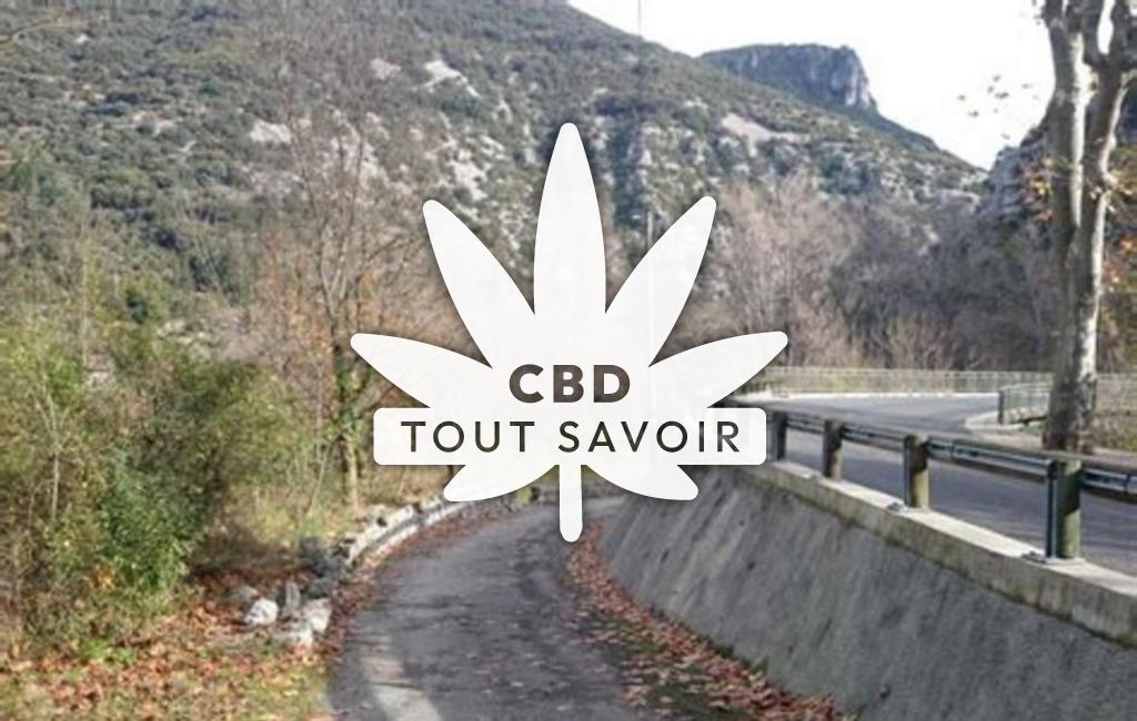 Village à Gornies avec feuille Cannabis CBD