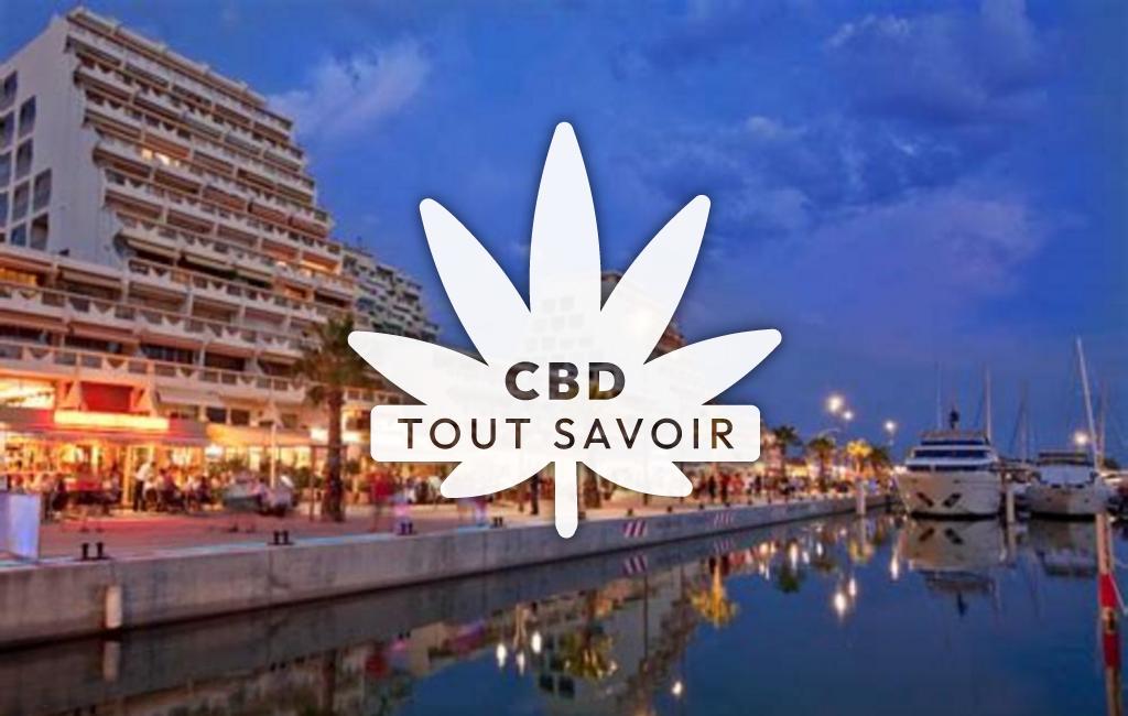 Village à La-Grande-Motte avec feuille Cannabis CBD
