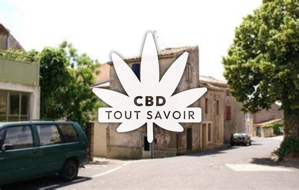 Village à Saint-Jean-de-Minervois avec feuille Cannabis CBD