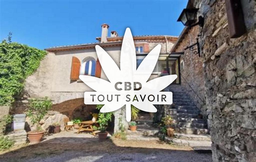 Village à Causse-de-la-Selle avec feuille Cannabis CBD