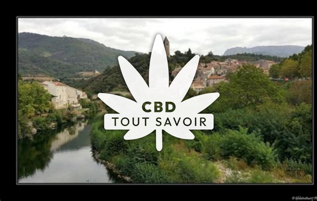 Village à Colombieres-sur-Orb avec feuille Cannabis CBD