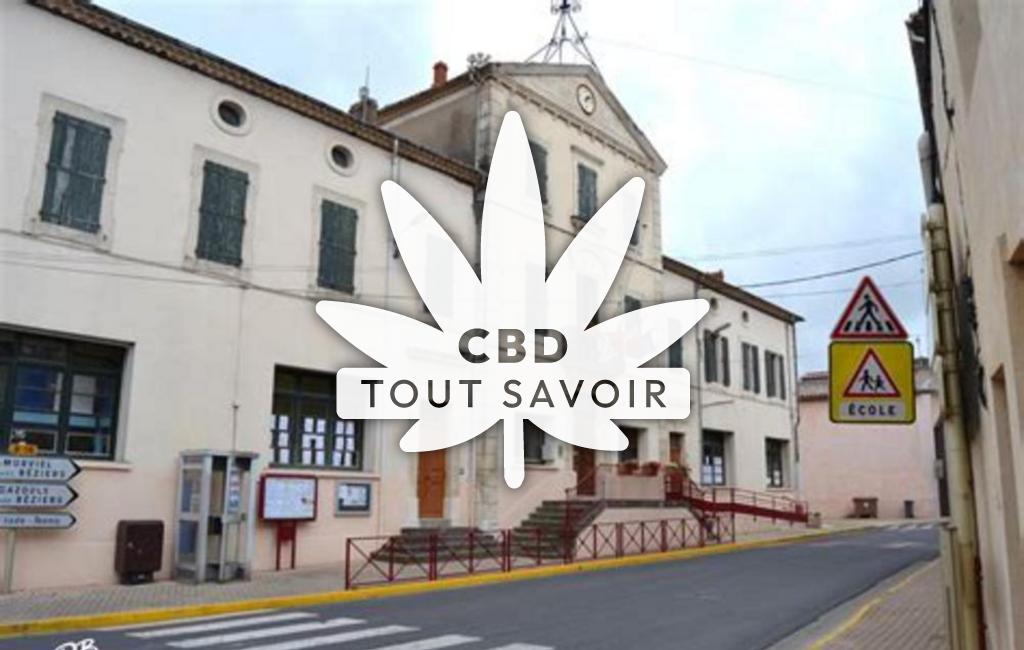 Village à Saint-Genies-de-Fontedit avec feuille Cannabis CBD