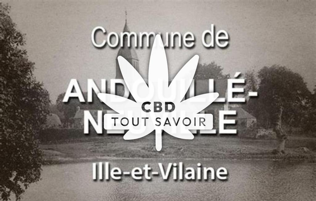 Village à Andouille-Neuville avec feuille Cannabis CBD
