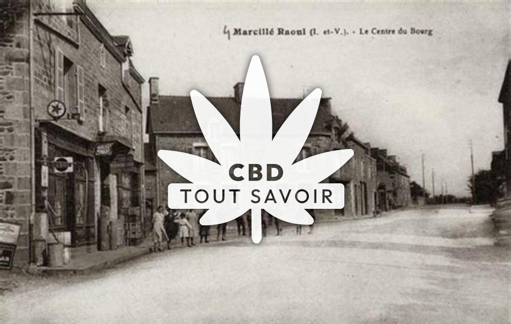 Village à Marcille-Raoul avec feuille Cannabis CBD