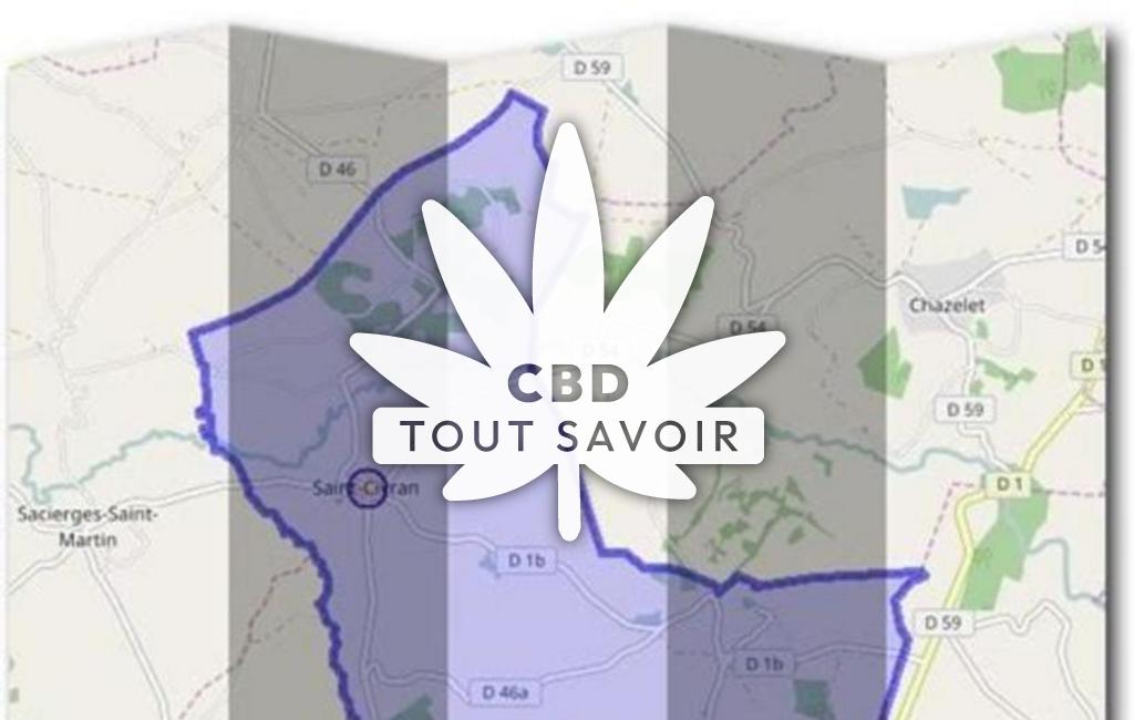Village à Saint-Civran avec feuille Cannabis CBD