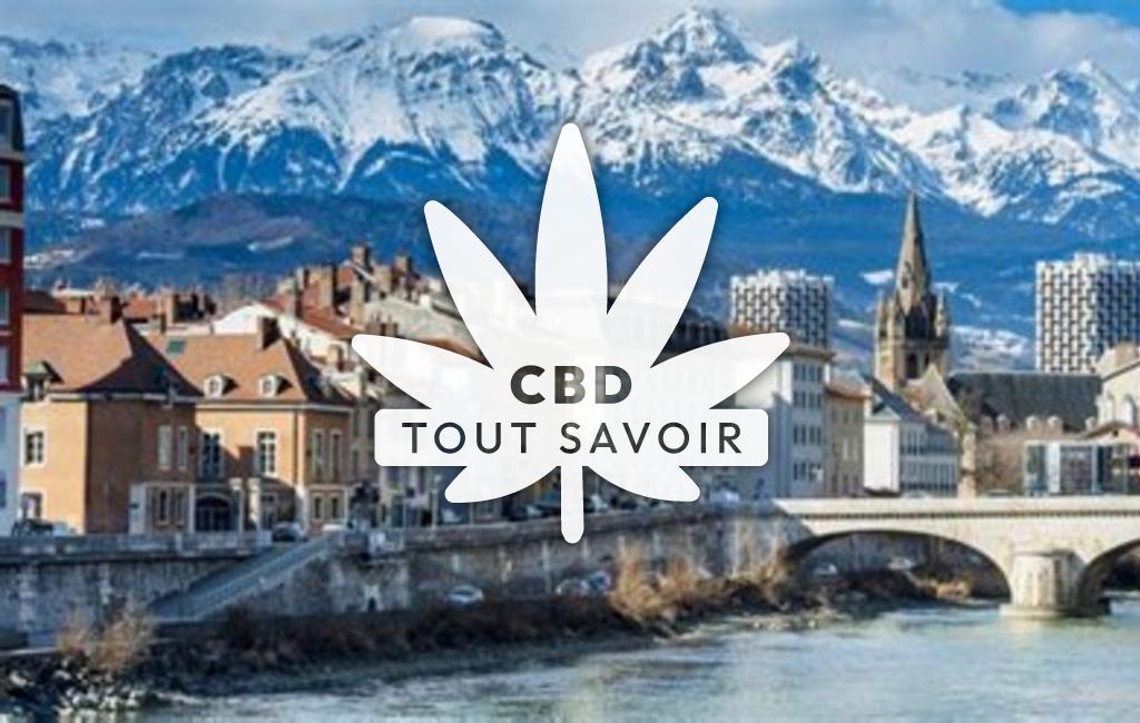 Village à Montagne avec feuille Cannabis CBD