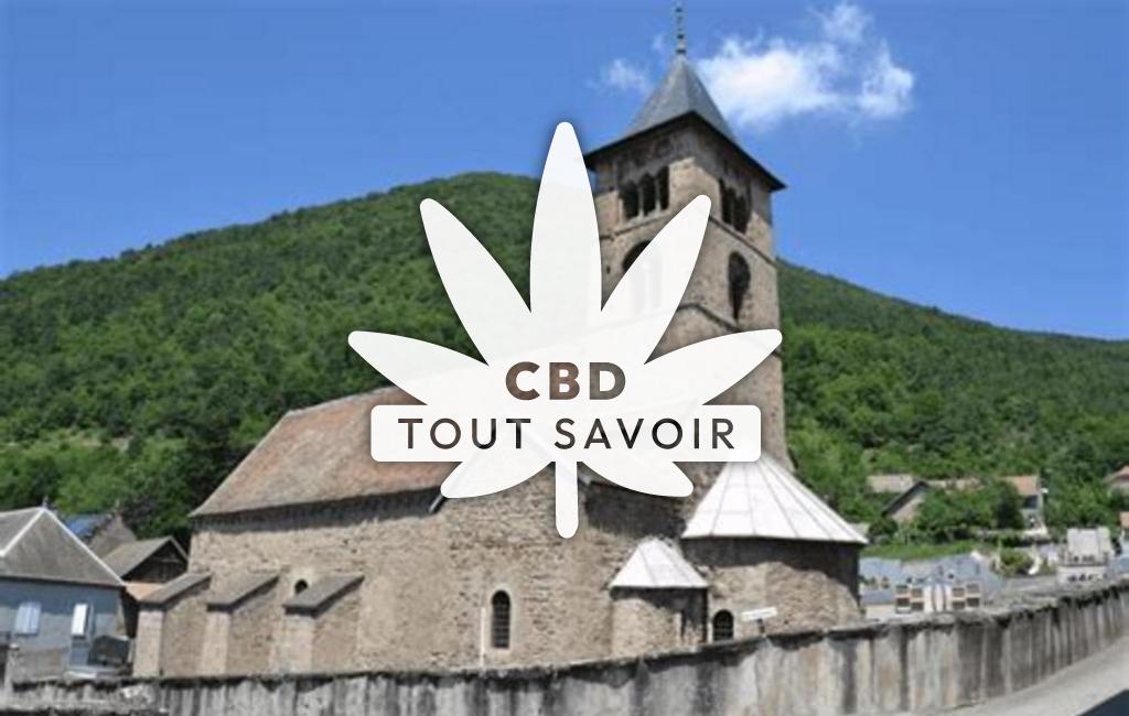 Village à Mayres-Savel avec feuille Cannabis CBD