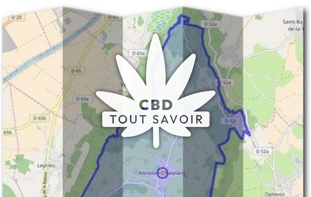 Village à Annoisin-Chatelans avec feuille Cannabis CBD