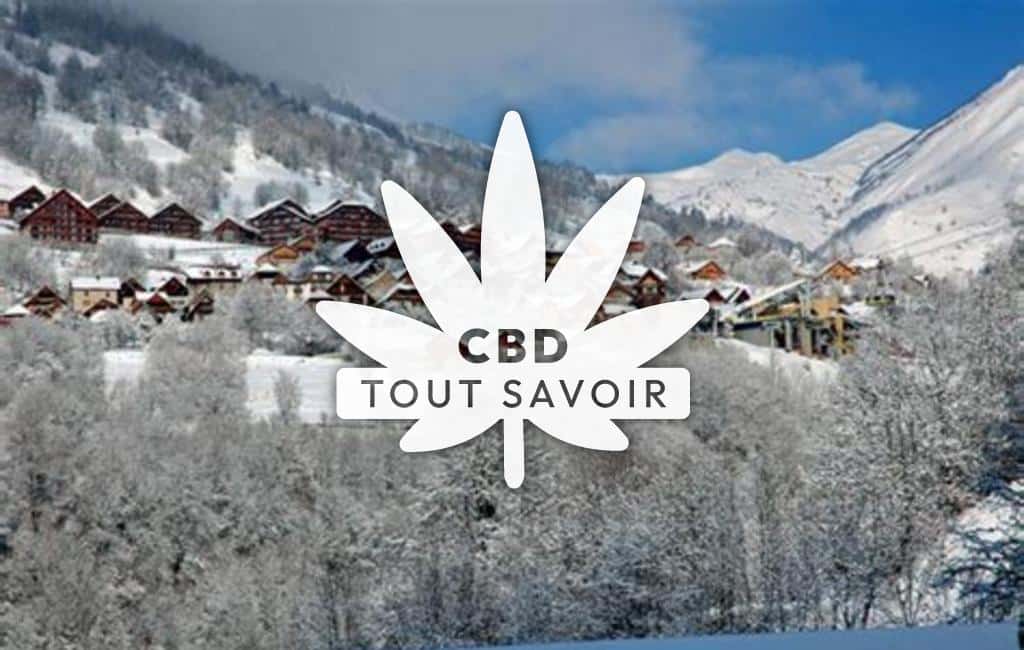 Village à Huez avec feuille Cannabis CBD