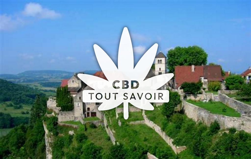 Village à Chateau-Chalon avec feuille Cannabis CBD