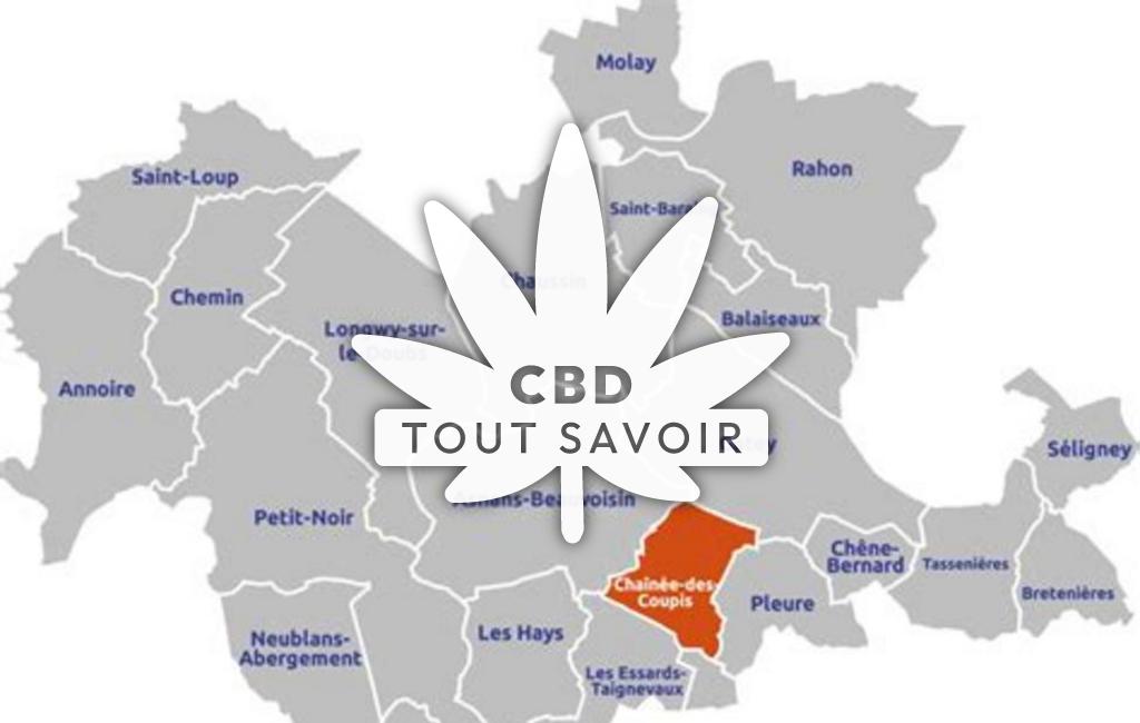 Village à Chainee-des-Coupis avec feuille Cannabis CBD