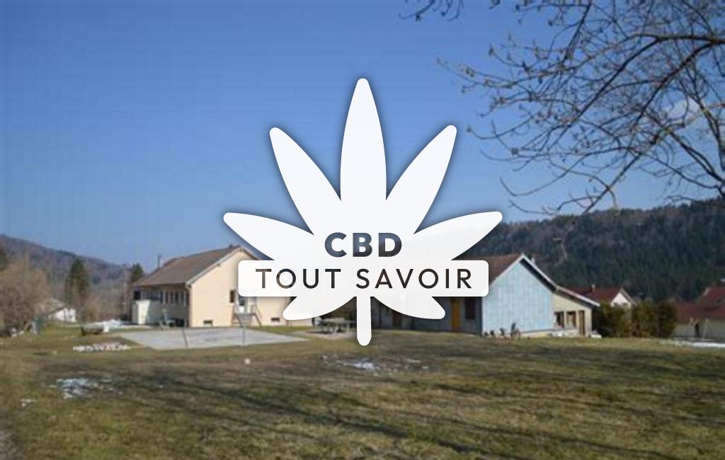 Village à La-Chaux-du-Dombief avec feuille Cannabis CBD
