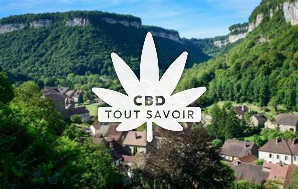 Village à Baume-les-Messieurs avec feuille Cannabis CBD