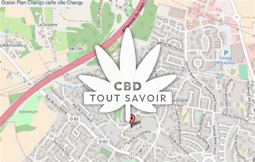 Village à Changy avec feuille Cannabis CBD