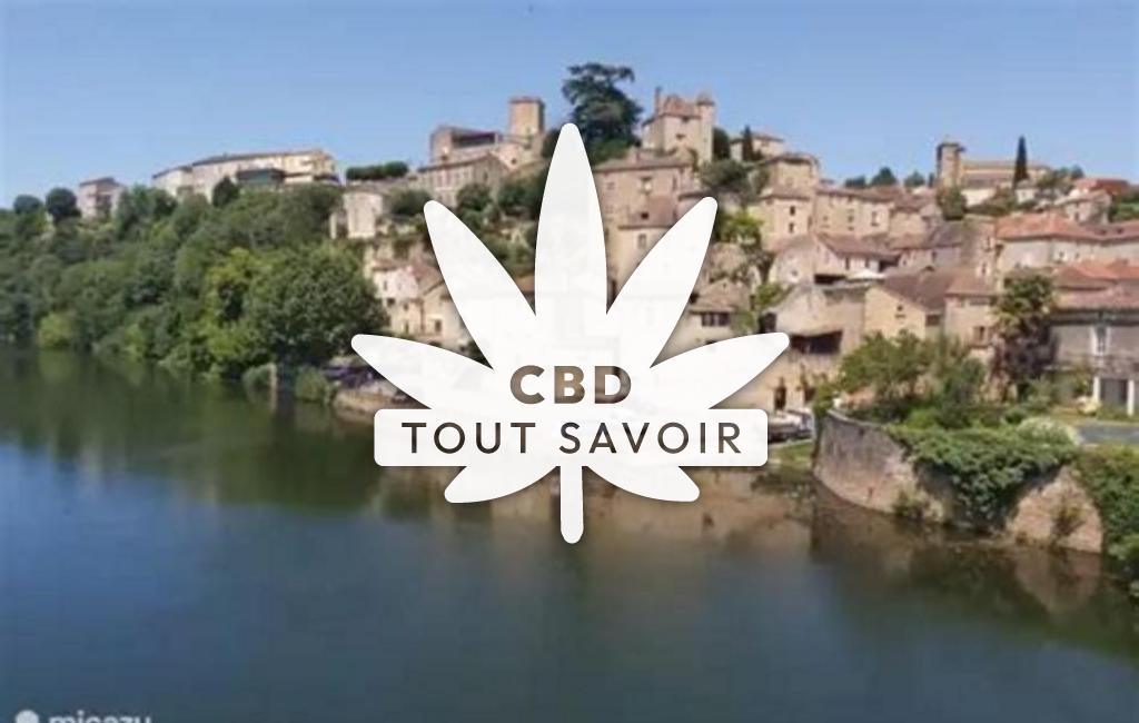 Village à Mauroux avec feuille Cannabis CBD