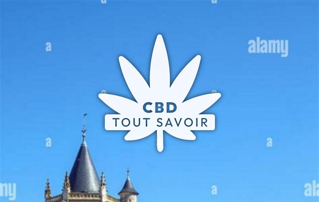 Village à Hautefage-la-Tour avec feuille Cannabis CBD
