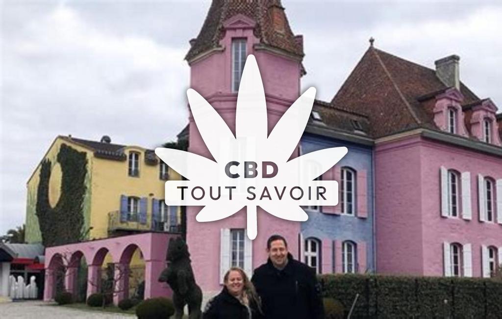 Village à Courbiac avec feuille Cannabis CBD