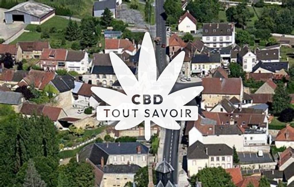Village à Montmort-Lucy avec feuille Cannabis CBD