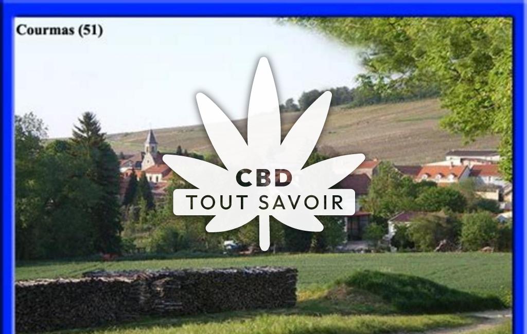 Village à Courmas avec feuille Cannabis CBD