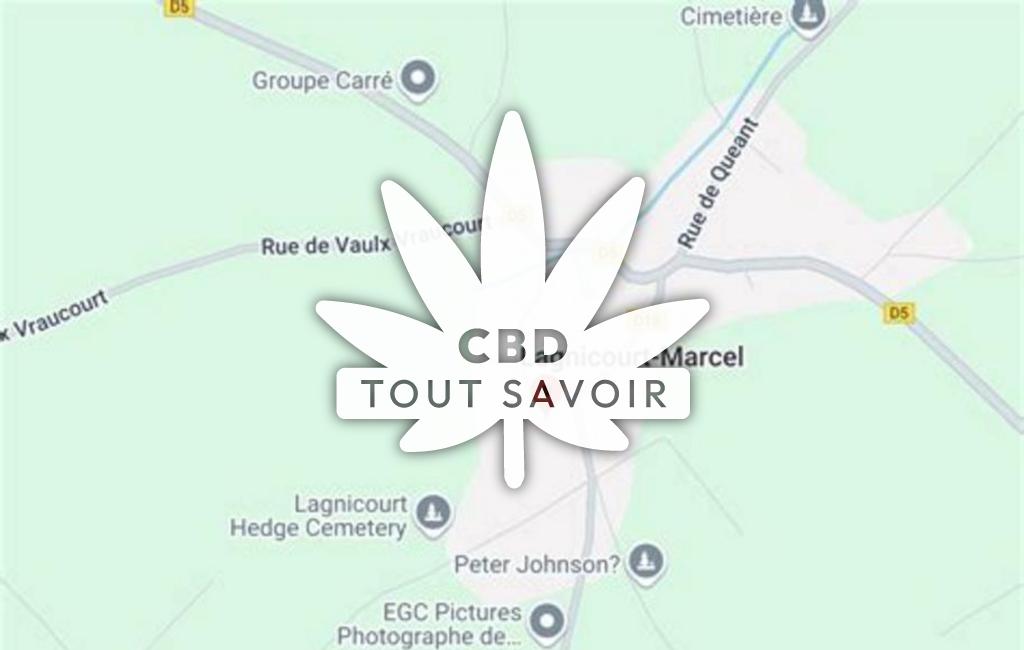Village à Lagnicourt-Marcel avec feuille Cannabis CBD