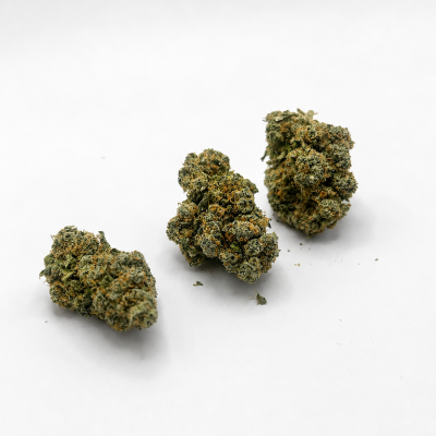 Trois fleurs CBD Blueberry Muffin Indoor sur fond blanc