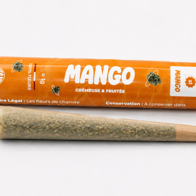 Pré-roll Mango CBD accompagné de son étui orange