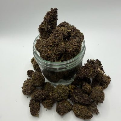 Gros plan sur les fleurs de CBD Blue Meringue du Berry