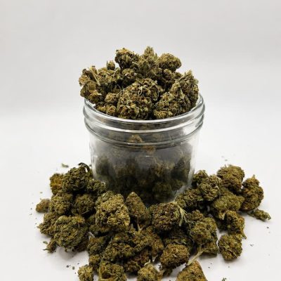 Fleurs Bubblegum CBD dans un pot en verre