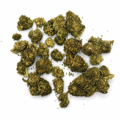 Sélection de fleurs CBD Premium Puissant sur fond blanc