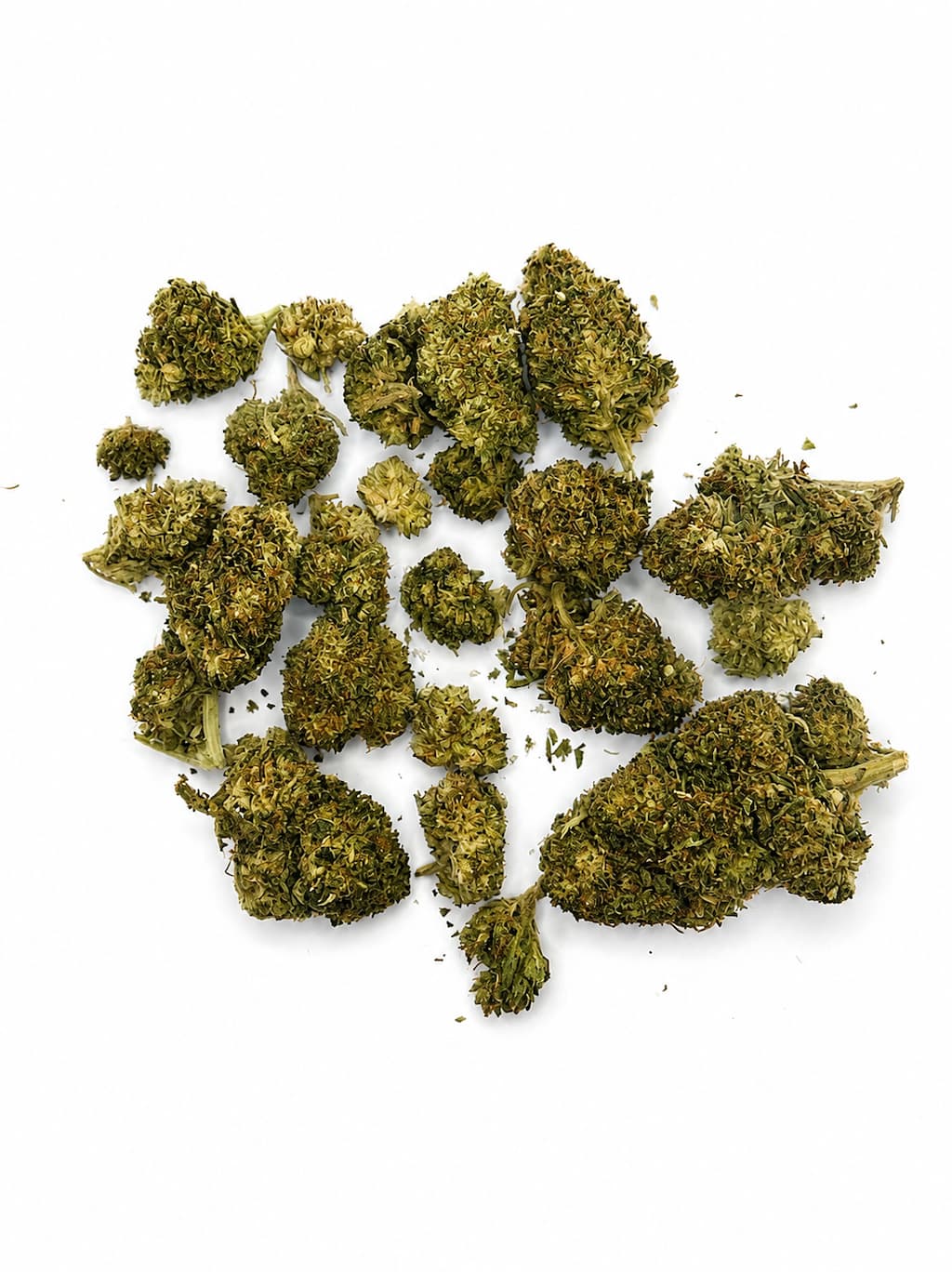 Sélection de fleurs CBD Premium Puissant sur fond blanc