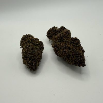Gros plan sur trois fleurs de CBD Strawberry Tsunami du Berry